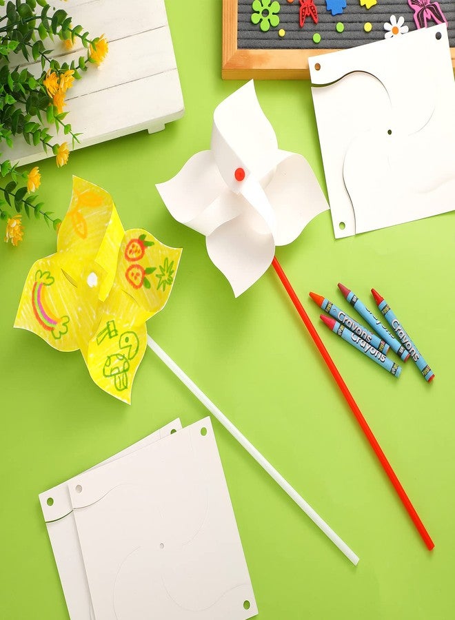 Sabary 148 Pcs Autumn Crafts Color Your Own Paper Pinwheel White Blank Paper Pin Wheels with Crayons DIY Wind Spinners Bulk Crafts for Kids School Work Home Craft Activities - Image 2